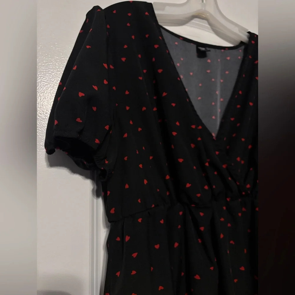 Black Red Heart Mini Dress Cottagecore Valentine Coquette 0XL - Picture 4 of 5